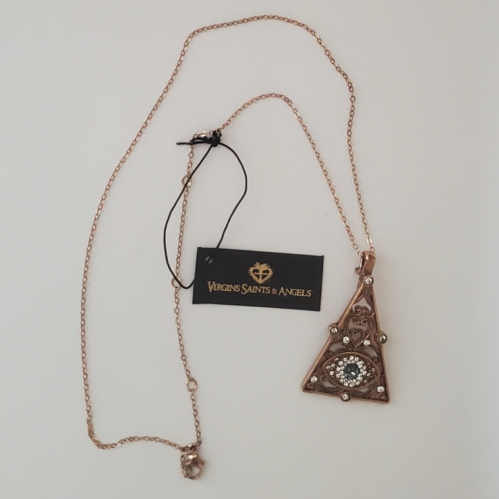 NWT Virgin Saints & Angels Rare Rose Gold Evil Eye Pendent and Necklace - Picture 2 of 10